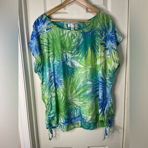 Dressbarn Green Blue Tropical Lightweight Rayon Blend Resort Top 1X
